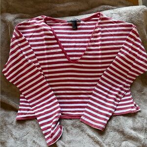 Red and white stopped long sleeve crop top